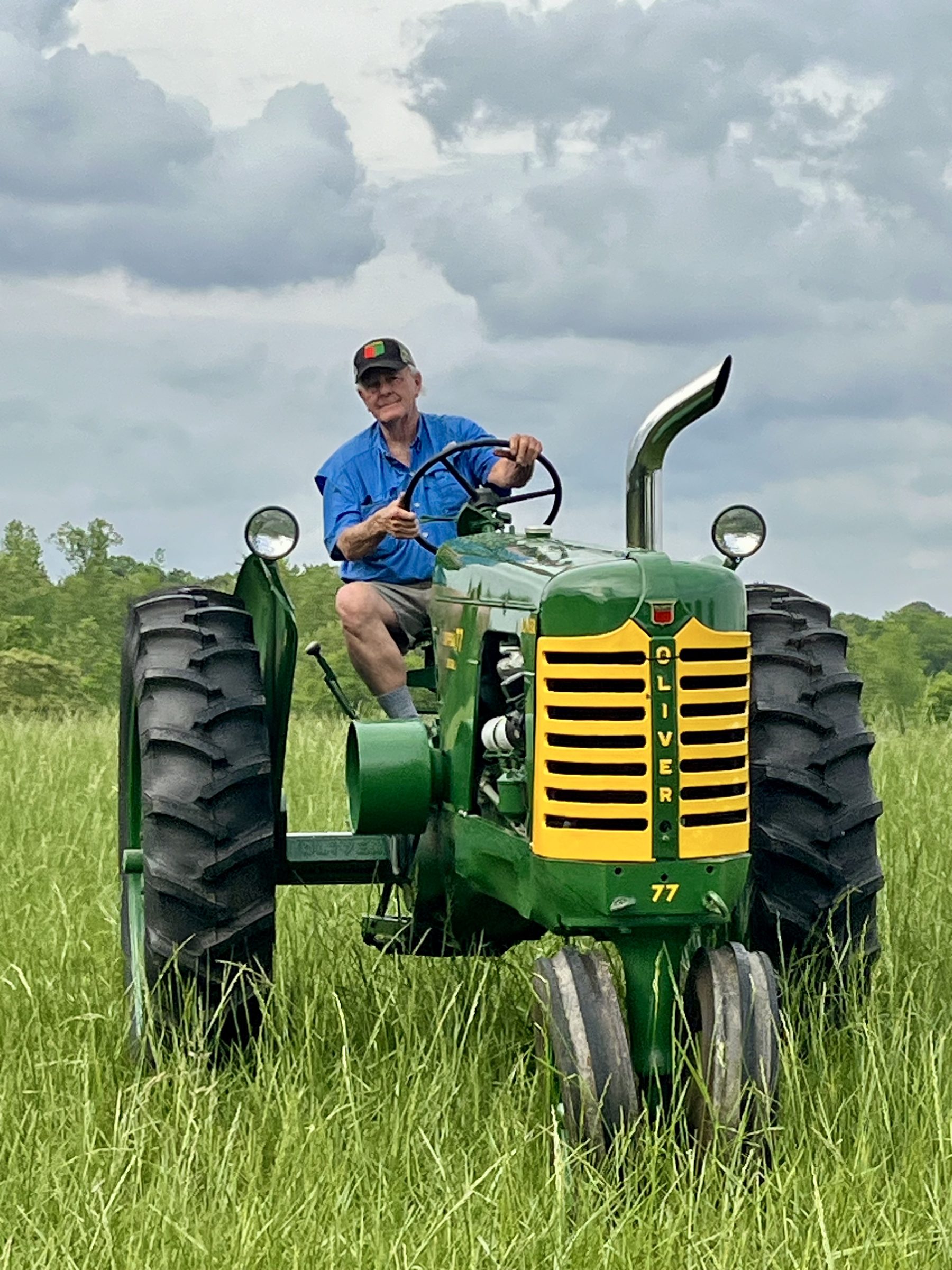 Dennis Terry on the vintage Oliver tractor at Warbridge Farm
